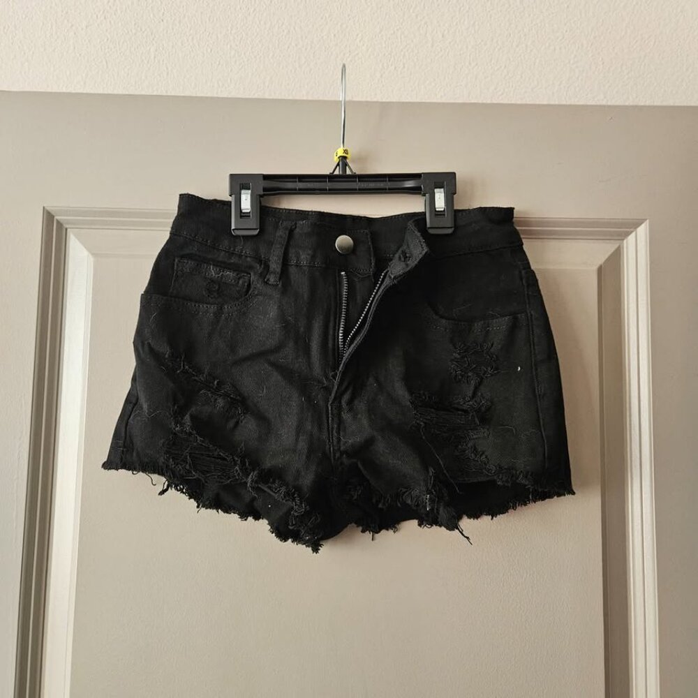 Black Womens Jean Shorts with rips Size Extra Small